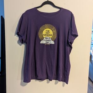 Life Is Good. Purple Graphic T-Shirt. I've got sunshine On A cloudy day.  XXL.
